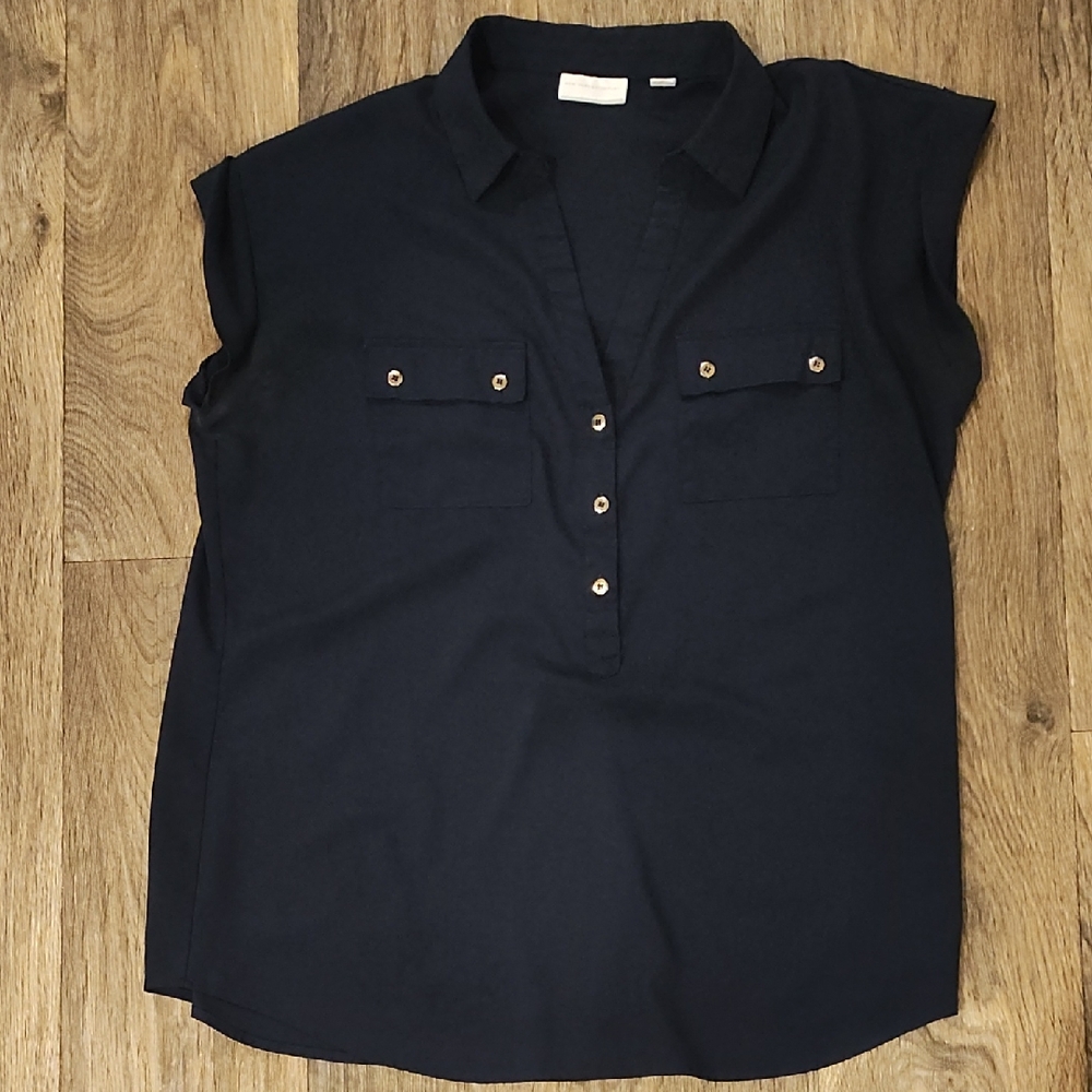 New York & Company Dark Blue Button Down Shirt